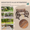 PANCHINA DA GIARDINO 2 POSTI A DOGHE CON BRACCIOLI A RUOTA DI CARRO, IN LEGNO, 105.5X56X79 CM, MARRONE BRUCIATO