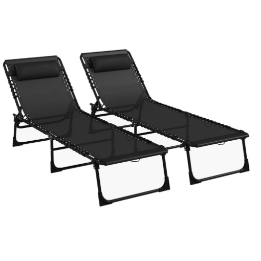 SET 2 LETTINI PRENDISOLE IN ACCIAIO CON SCHIENALE RECLINABILE, 189X58X30 CM, NERO