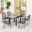 TAVOLO DA PRANZO ALLUNGABILE DA GIARDINO CON PIANO IN VETRO E ALLUMINIO, 80-160X80X75 CM, NERO E TRASPARENTE