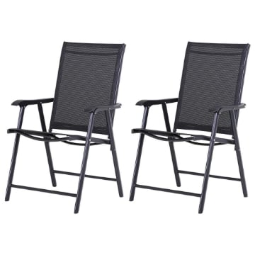 SET 2 SEDIE DA GIARDINO PIEGHEVOLI CON BRACCIOLI IN METALLO E TEXTELINE, 58X64X94CM, NERO