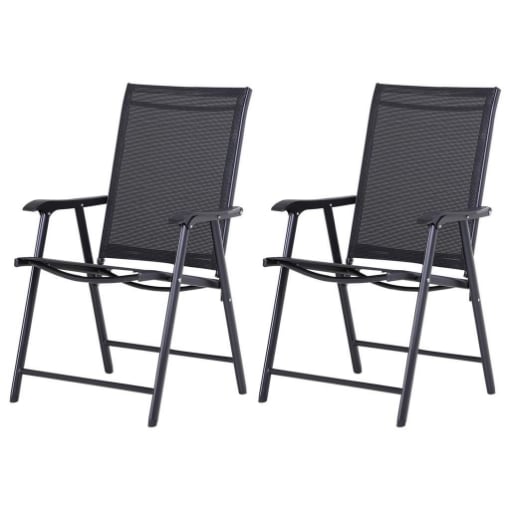 SET 2 SEDIE DA GIARDINO PIEGHEVOLI CON BRACCIOLI IN METALLO E TEXTELINE, 58X64X94CM, NERO
