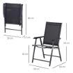 SET 2 SEDIE DA GIARDINO PIEGHEVOLI CON BRACCIOLI IN METALLO E TEXTELINE, 58X64X94CM, NERO