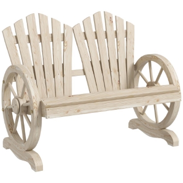 PANCHINA DA GIARDINO IN LEGNO STILE COUNTRY CON BRACCIOLI A RUOTA, 108X66X95CM, LEGNO NATURALE