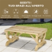 PANCHINA DA GIARDINO 2 POSTI A DOGHE CON GAMBE A RUOTA DI CARRO, IN LEGNO, 98X50X39.5 CM, COLOR LEGNO