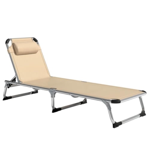 SDRAIO PIEGHEVOLE CON POGGIATESTA E SCHIENALE REGOLABILE IN ALLUMINIO, 60X165X76 CM, BEIGE