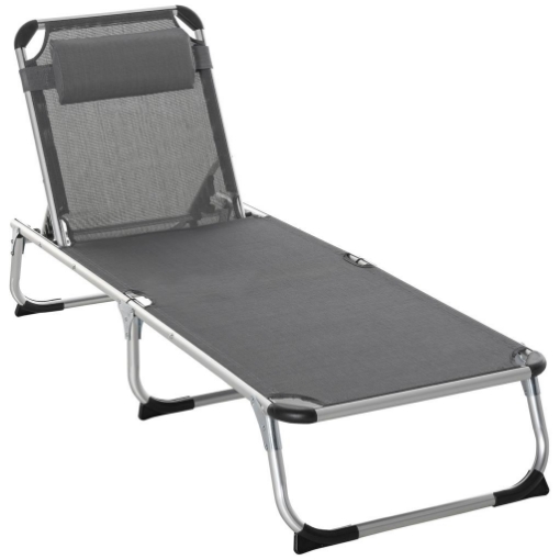 SDRAIO PIEGHEVOLE CON POGGIATESTA E SCHIENALE REGOLABILE IN ALLUMINIO 60X165X76CM GRIGIO