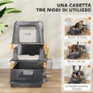 LETTIERA PER GATTI CHIUSA DA 80L CON VASSOIO ESTRAIBILE, IN ABS E ACCIAIO INOX, 63X43X43 CM, GRIGIO SCURO