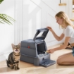 LETTIERA PER GATTI CHIUSA DA 80L CON VASSOIO ESTRAIBILE, IN ABS E ACCIAIO INOX, 63X43X43 CM, GRIGIO SCURO