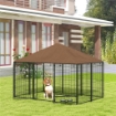 RECINTO PER CANI IN METALLO E TESSUTO OXFORD CON PORTICINA PER CIOTOLE, 211X141X151 CM, NERO E MARRONE