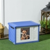 CUCCIA PER CANI TAGLIA PICCOLA DA ESTERNO IN PE CON INGRESSO E 2 PRESE D'ARIA LATERALI, 60X42X40 CM, BLU E BIANCO