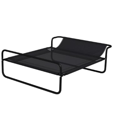 LETTINO PER CANI RIALZATO CON POGGIATESTA INTERNO ED ESTERNO, 106X81X33 CM, NERO