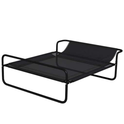 LETTINO PER CANI RIALZATO CON POGGIATESTA INTERNO ED ESTERNO, 106X81X33 CM, NERO