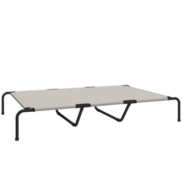 LETTINO PER CANI GRANDI RIALZATO DA ESTERNO IN ACCIAIO E RETE TRASPIRANTE, 152X94X23 CM, BEIGE