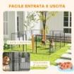 RECINTO PER CANI A 12 PANNELLI MODULABILI DA 80X100 CM, PIEGHEVOLE CON PORTA IN ACCIAIO E 12 PICCHETTI, GRIGIO