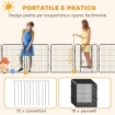 RECINTO PER CANI A 12 PANNELLI MODULABILI DA 80X100 CM, PIEGHEVOLE CON PORTA IN ACCIAIO E 12 PICCHETTI, GRIGIO