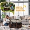 BOX PER ANIMALI CON 6 FINESTRE, 3 PORTE E 2 BORSE PORTAOGGETTI, POLIESTERE E ACCIAIO, 74X60X45 CM, MARRONE