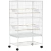 GABBIA PER UCCELLI DA INTERNI CON VASSOIO ESTRAIBILE, 4 RUOTE E TRESPOLO, 78X52X132 CM, BIANCO