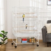 GABBIA PER UCCELLI DA INTERNI CON VASSOIO ESTRAIBILE, 4 RUOTE E TRESPOLO, 78X52X132 CM, BIANCO