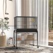 GABBIA PER UCCELLI DA INTERNO CON VASSOIO, RIPIANO E RUOTE CON FRENO, 85X49X119 CM, NERO