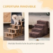 SCALETTA PER CANI A 4 GRADINI CON RIVESTIMENTO SFODERABILE E LAVABILE, PORTATILE, 60X35X44 CM, MARRONE