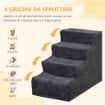 SCALETTA PER CANI PORTATILE A 4 GRADINI, IN TESSUTO VELLUTATO SFODERABILE E LEGNO, 60X35X44 CM, GRIGIO SCURO