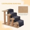 SCALETTA PER CANI PORTATILE A 4 GRADINI, IN TESSUTO VELLUTATO SFODERABILE E LEGNO, 60X35X44 CM, GRIGIO SCURO