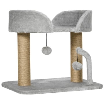 ALBERO PER GATTI CON TIRAGRAFFI IN JUTA, LETTINO E PALLINE, 48X38X42 CM, GRIGIO