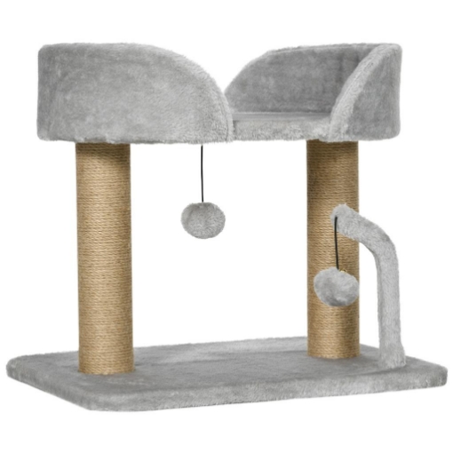 ALBERO PER GATTI CON TIRAGRAFFI IN JUTA, LETTINO E PALLINE, 48X38X42 CM, GRIGIO