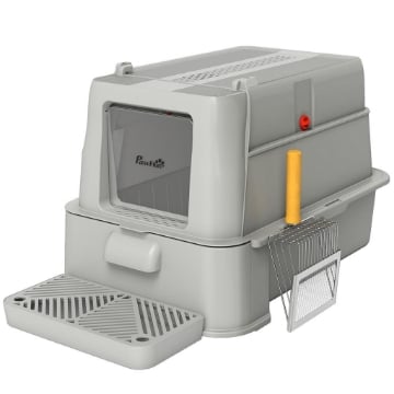LETTIERA PER GATTI CHIUSA DA 80L CON VASSOIO ESTRAIBILE, IN ABS E ACCIAIO INOX, 63X43X43 CM, GRIGIO CHIARO