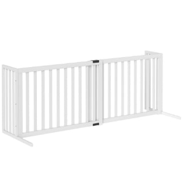 CANCELLINO PER CANI TAGLIA MEDIA E PICCOLA ESTENSIBILE AUTOPORTANTE IN LEGNO, 102-183X57X70 CM, BIANCO