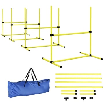 SET 4 OSTACOLI AGILITY DOG PER ADDESTRAMENTO CANI AD ALTEZZA REGOLABILE CON BORSA DA TRASPORTO, GIALLO