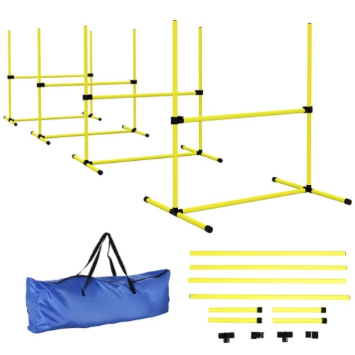 SET 4 OSTACOLI AGILITY DOG PER ADDESTRAMENTO CANI AD ALTEZZA REGOLABILE CON BORSA DA TRASPORTO, GIALLO