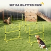 SET 4 OSTACOLI AGILITY DOG PER ADDESTRAMENTO CANI AD ALTEZZA REGOLABILE CON BORSA DA TRASPORTO, GIALLO