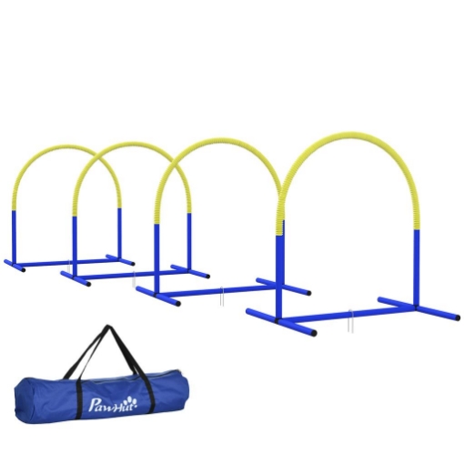 SET AGILITY DOG CON 4 ARCHI COMPONIBILI E BORSA DA TRASPORTO, 88X64X95 CM, BLU E GIALLO