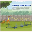 SET AGILITY DOG CON 4 ARCHI COMPONIBILI E BORSA DA TRASPORTO, 88X64X95 CM, BLU E GIALLO