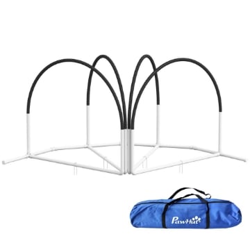 SET AGILITY DOG 4 PEZZI CON 4 PICCHETTI E BORSA DA TRASPORTO, 89X69X99 CM, BIANCO E NERO