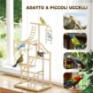 TRESPOLO PER PAPPAGALLI CON GIOCHI, SCALE, CATENE, CIOTOLE, VASSOIO RIMOVIBILE E POSATOI, LEGNO NATURALE