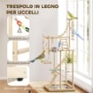 TRESPOLO PER PAPPAGALLI CON GIOCHI, SCALE, CATENE, CIOTOLE, VASSOIO RIMOVIBILE E POSATOI, LEGNO NATURALE