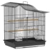 GABBIA PER UCCELLI A 4 PORTE CON 2 CIOTOLE, 2 POSATOI E VASSOIO, IN METALLO E PLASTICA, 47.5X36X54.5 CM, NERO