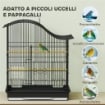 GABBIA PER UCCELLI A 4 PORTE CON 2 CIOTOLE, 2 POSATOI E VASSOIO, IN METALLO E PLASTICA, 47.5X36X54.5 CM, NERO