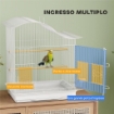 GABBIA PER UCCELLI A 4 PORTE CON 2 CIOTOLE, 2 POSATOI E VASSOIO, IN METALLO E PLASTICA, 47.5X36X54.5 CM, BIANCO