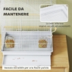 GABBIA PER UCCELLI A 4 PORTE CON 2 CIOTOLE, 2 POSATOI E VASSOIO, IN METALLO E PLASTICA, 47.5X36X54.5 CM, BIANCO