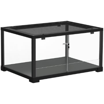 RETTILARIO RIALZATO CON DOPPIA SERRATURA E PARETI IN VETRO, 60X45X32 CM, NERO