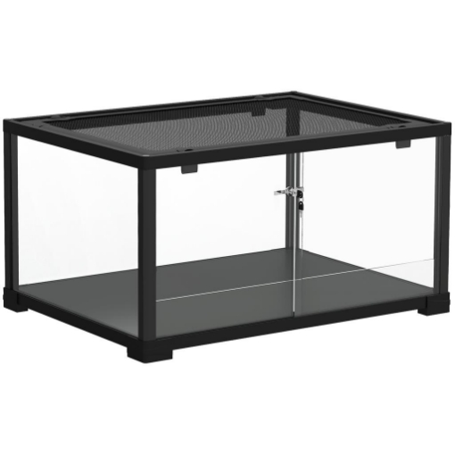 RETTILARIO RIALZATO CON DOPPIA SERRATURA E PARETI IN VETRO, 60X45X32 CM, NERO