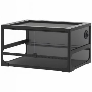 RETTILARIO RIALZATO E PIEGHEVOLE CON COPERCHIO E PARETI IN VETRO TEMPERATO E PLASTICA, 60X45X32 CM, NERO