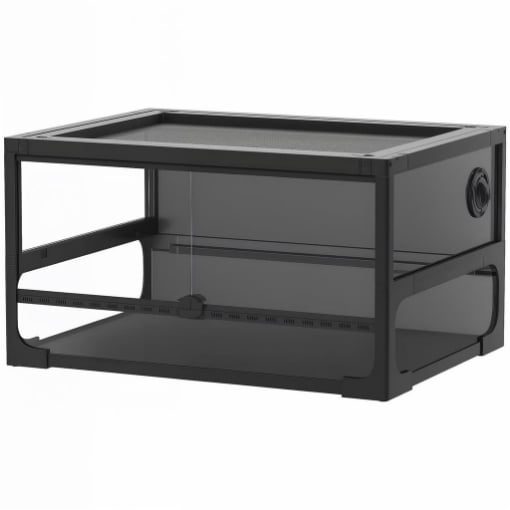 RETTILARIO RIALZATO E PIEGHEVOLE CON COPERCHIO E PARETI IN VETRO TEMPERATO E PLASTICA, 60X45X32 CM, NERO