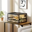 RETTILARIO RIALZATO E PIEGHEVOLE CON COPERCHIO E PARETI IN VETRO TEMPERATO E PLASTICA, 60X45X32 CM, NERO