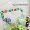 GABBIA PER CRICETI A 5 PIANI CON TUBI COLORATI, RUOTA, CASETTA E ACCESSORI, 47X30X59 CM, VERDE