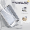 LETTIERA PER GATTI GRANDI IN ACCIAIO INOX CON COPERCHIO RIBALTABILE, PALETTA E DEODORANTE, GRIGIO CHIARO