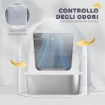 LETTIERA PER GATTI GRANDI IN ACCIAIO INOX CON COPERCHIO RIBALTABILE, PALETTA E DEODORANTE, GRIGIO CHIARO